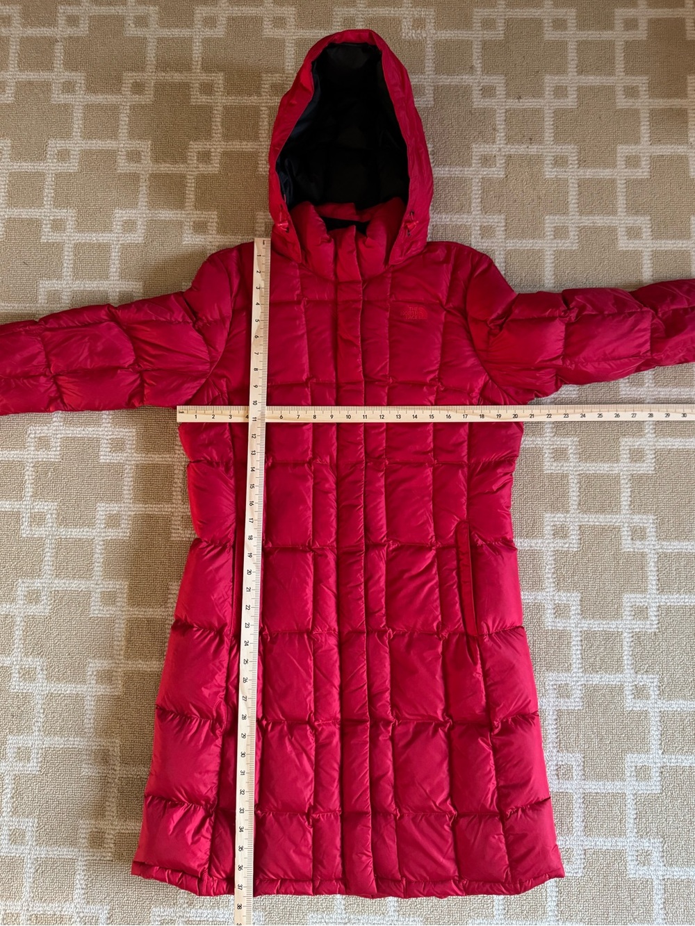 The North Face 550 Goose Down Hooded Long Puffer Winter Parka Red Size Large - Picture 12 of 14